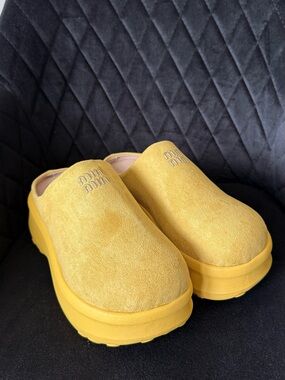 Miu Miu Yellow Suede Platform Slip-On Clogs